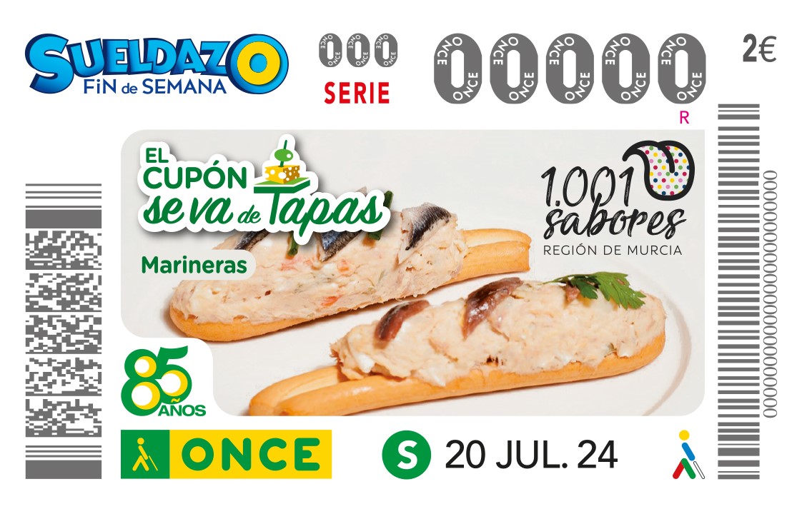 Las Marineras, tapa estrella y símbolo gastronómico de la Región de Murcia, protagonizan el cupón de la ONCE